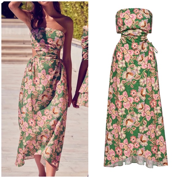 Misa Los Angeles Dresses & Skirts - MISA Los Angeles Eleven Dress Green Floral Cut Out Sides Size XXS